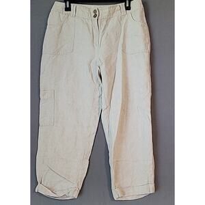 Chico’s Medium Beige Linen Cargo Cuffed Cropped Pants Women’s Sz 1 US 8/10 EUC